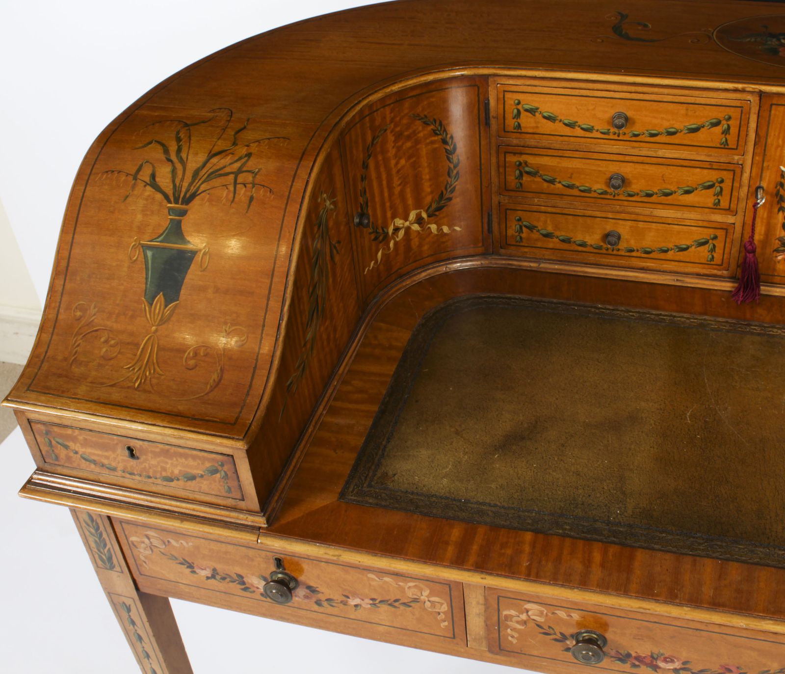 Edwardian Satin Wood & Floral Painted Carlton House Writing Desk C 1900 photo Furniture