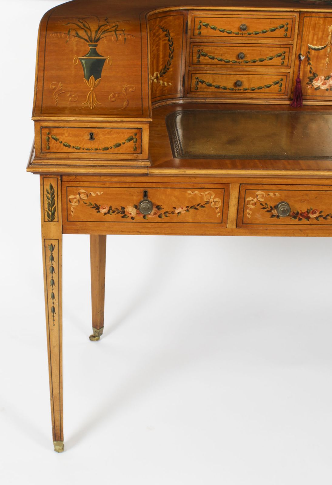 photo for sale Edwardian Satin Wood & Floral Painted Carlton House Writing Desk C 1900