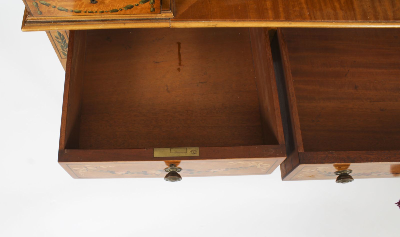 photo vinterior Edwardian Satin Wood & Floral Painted Carlton House Writing Desk C 1900