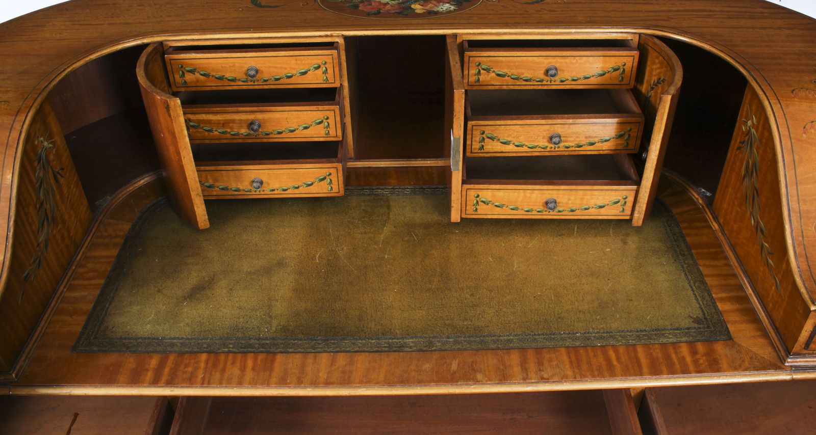 photo buy Edwardian Satin Wood & Floral Painted Carlton House Writing Desk C 1900