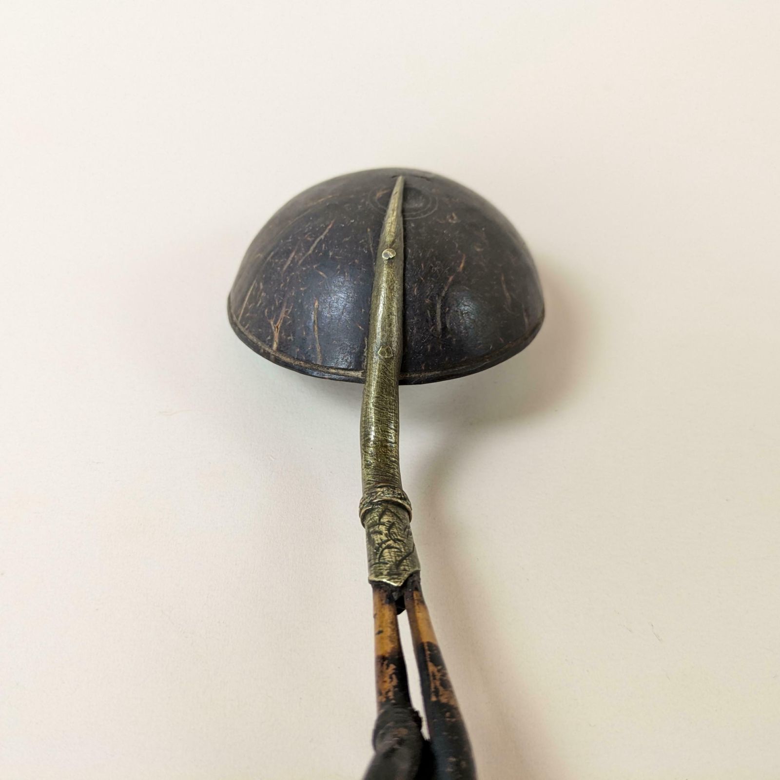 photo furniture Antique Asian Ceremonial Opium Ladle Spoon Bamboo Brass & Coconut Shell From Laos Vietnam Indochina C1800