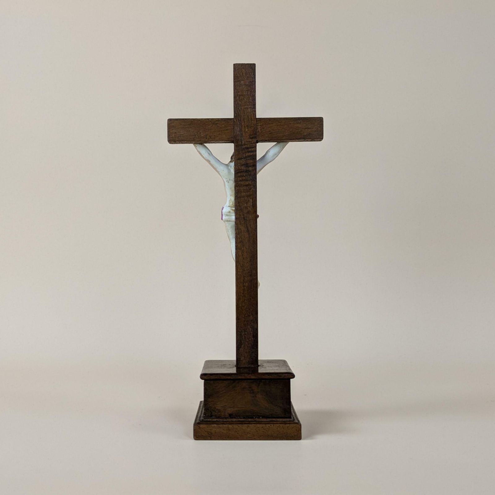 Antique French Crucifix Pottery & Wood Jesus Christian Holy Cross 19th Century Religious Decor Hand Painted Ceramic 1800s Crucifixion photo buy