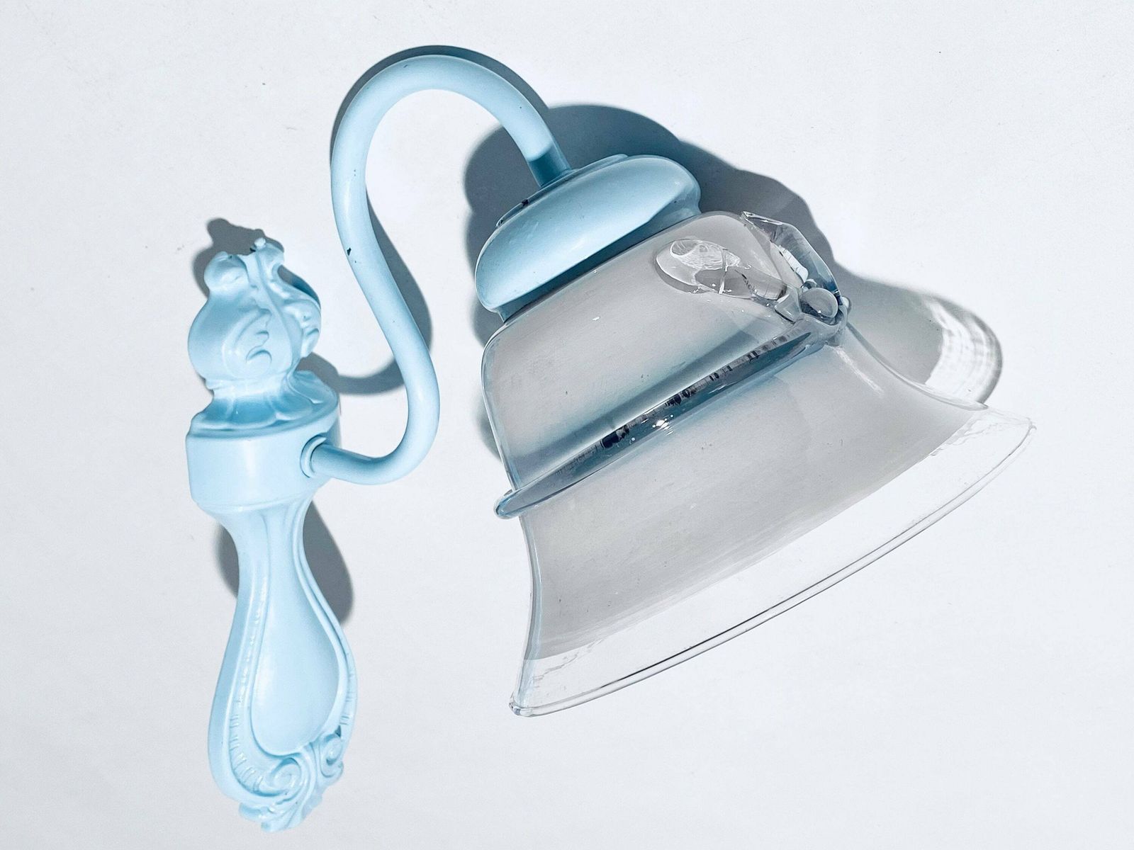 Romantic Vintage Arm Wall Lamp / Baby Blue Metal And Glass / 1960s French Decor