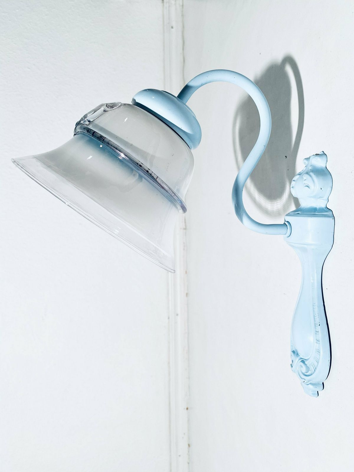 Romantic Vintage Arm Wall Lamp / Baby Blue Metal And Glass / 1960s French Decor photo furniture