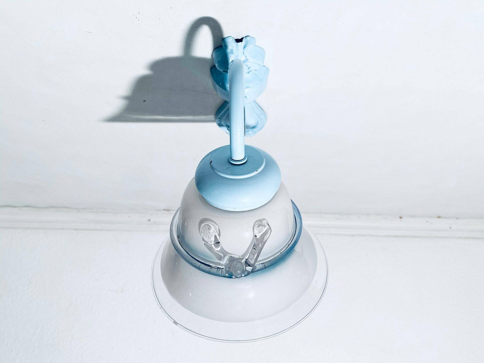 Romantic Vintage Arm Wall Lamp / Baby Blue Metal And Glass / 1960s French Decor photo for sale