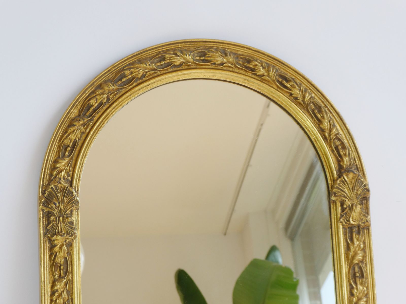 Wonderful Mid Century Asymmmetrical French Gold Mirror, Half Moon Wall Mirror With Gold Ornaments photo buy