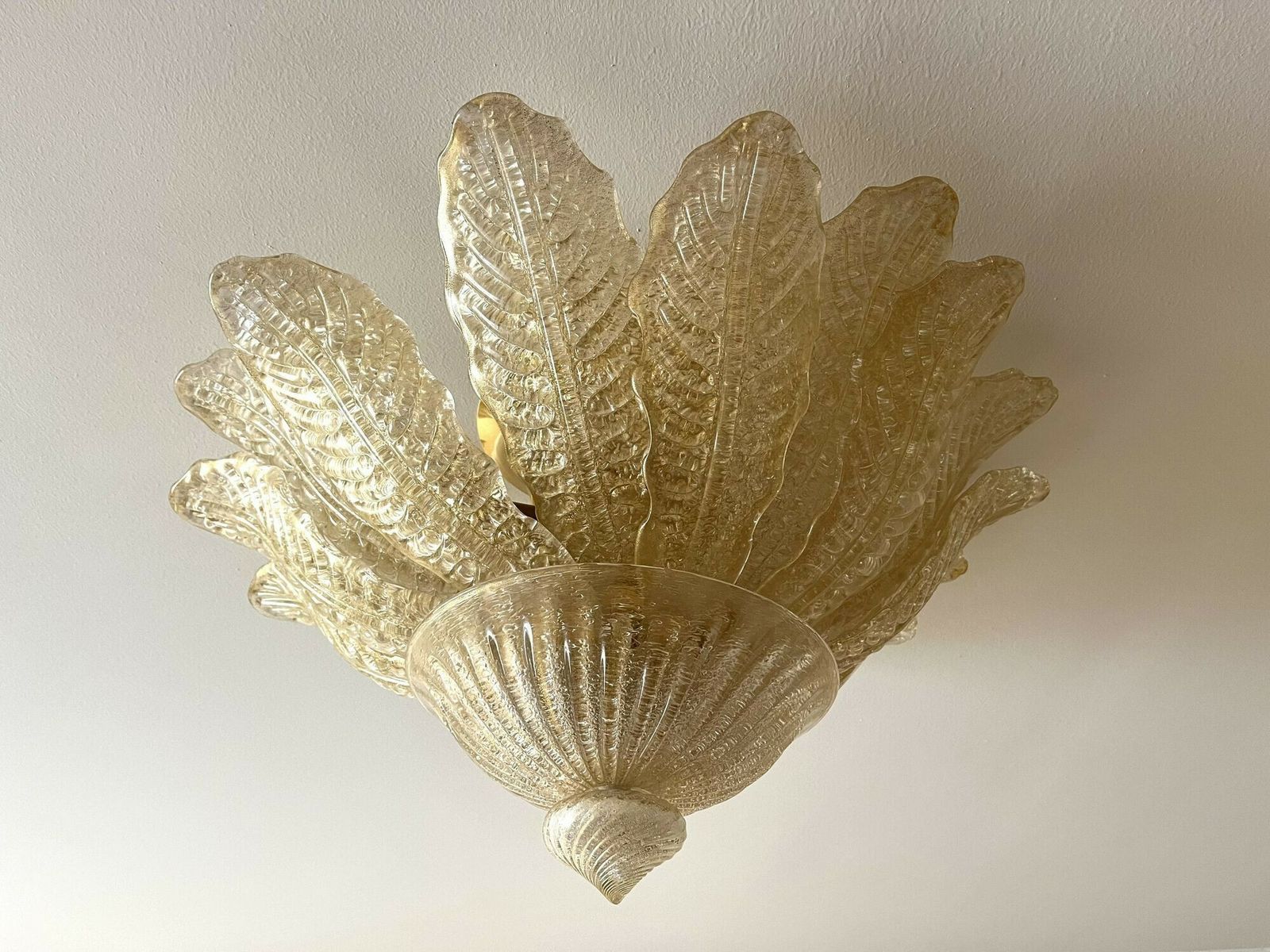 Golden Murano Glass Flush Mount Ceiling Light By Barovier & Toso, Italy 2002 photo Lighting