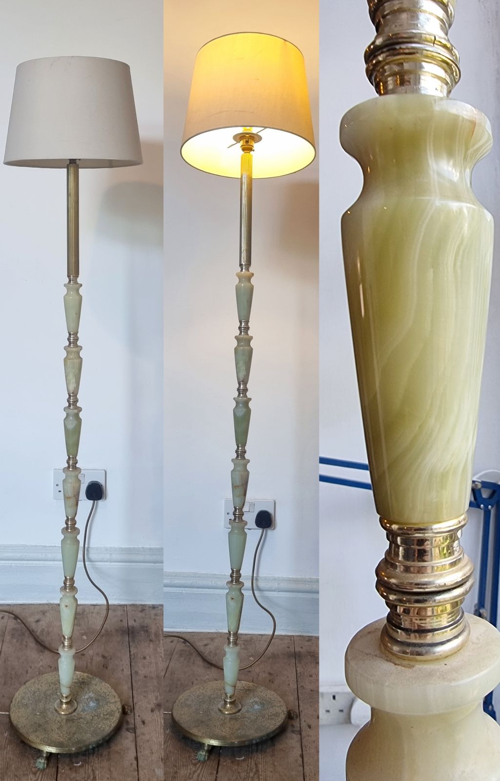 Onyx Stone & Brass Lamp Stand   Working, Freestanding, Floor/Standard, Wired, Unique
