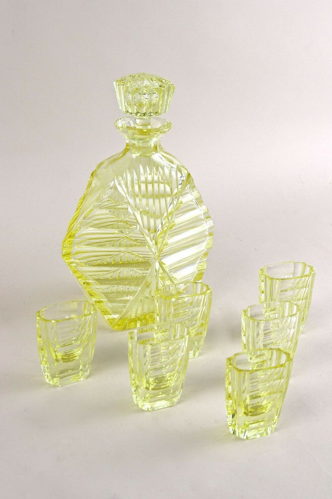20th Century Art Deco Decanter Set/ Liquor Set With 6 Shot Glasses, Cz Ca. 1920 photo furniture