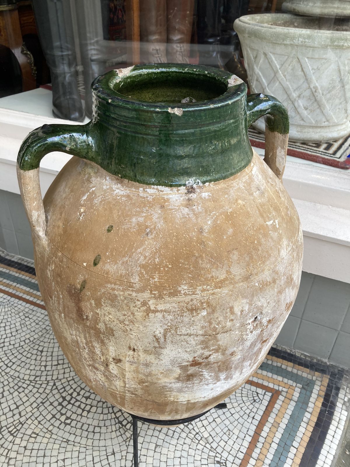 Antique Turkish Green Glaze Amphora On Stand photo furniture