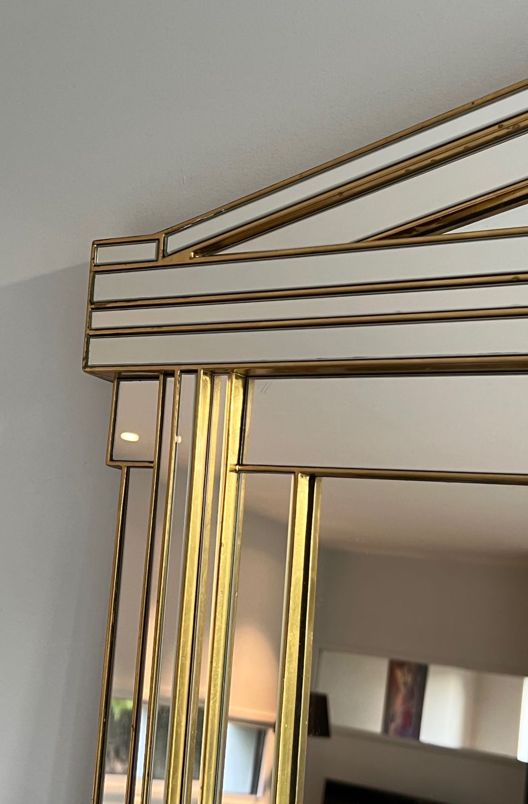 Large Domus Mirror In Wood, Golden Plexiglass And Mirrors photo 2750.0