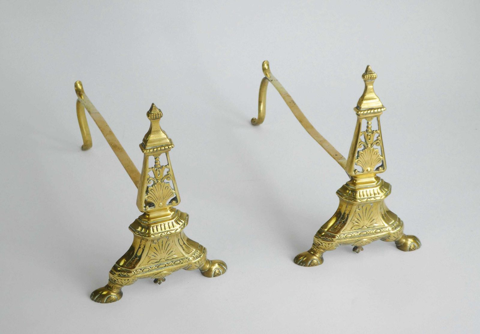 Beautiful Antique Set Of Brass Andirons, Ornate Golden Fireplace Blocks, Hollywood Regency Decor photo 246.0