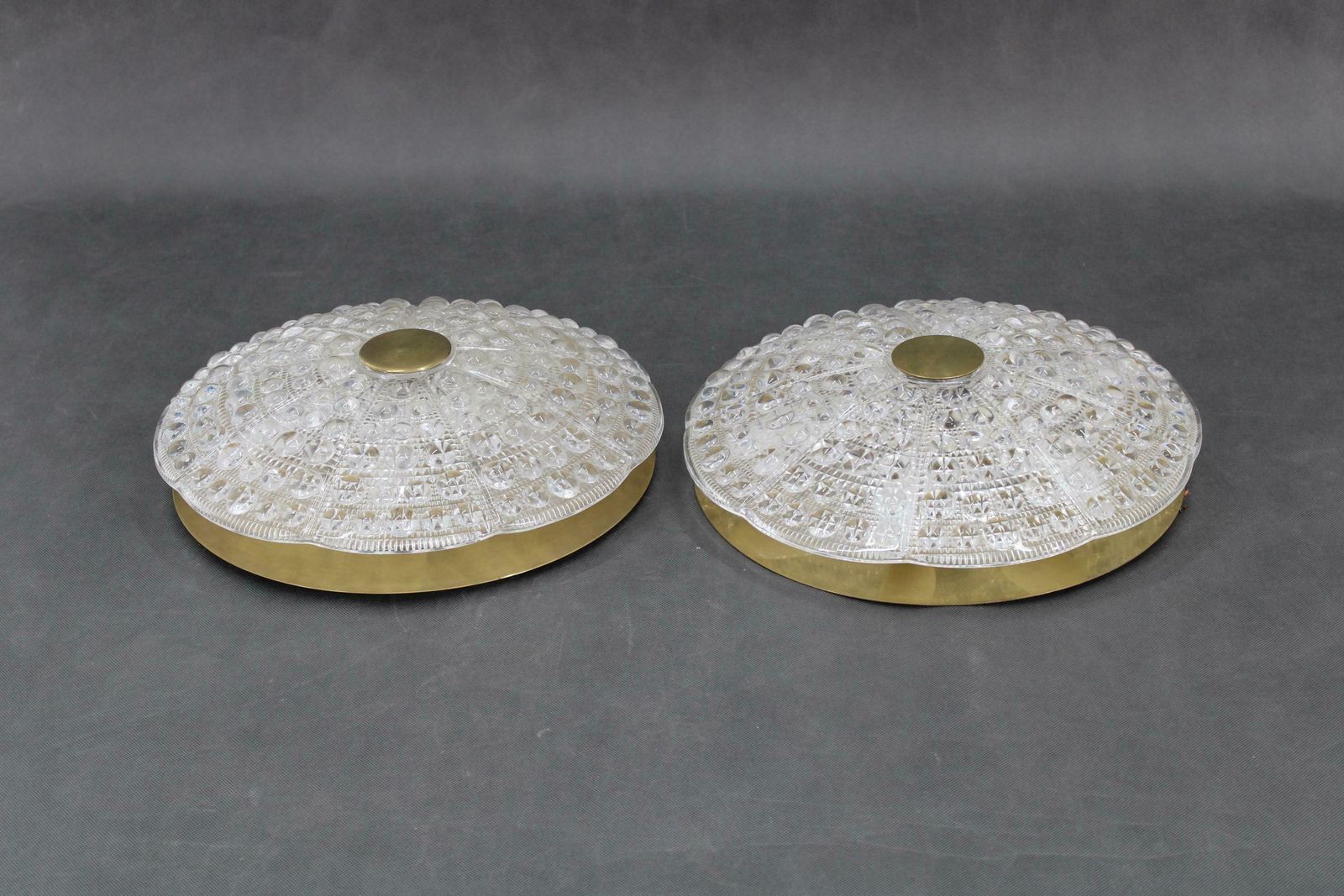 1970s Carl Fagerlund Pair Of Brass And Glass Ceiling Lamps, Sweden photo Lighting