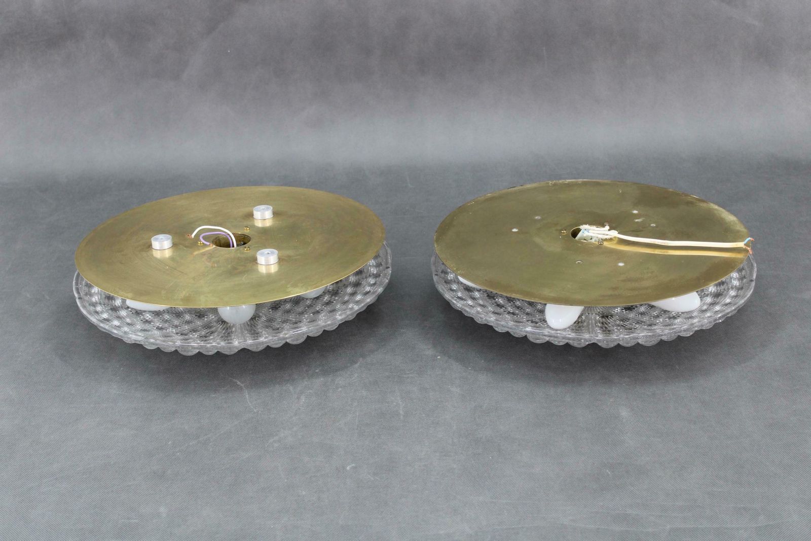 1970s Carl Fagerlund Pair Of Brass And Glass Ceiling Lamps, Sweden photo vintage