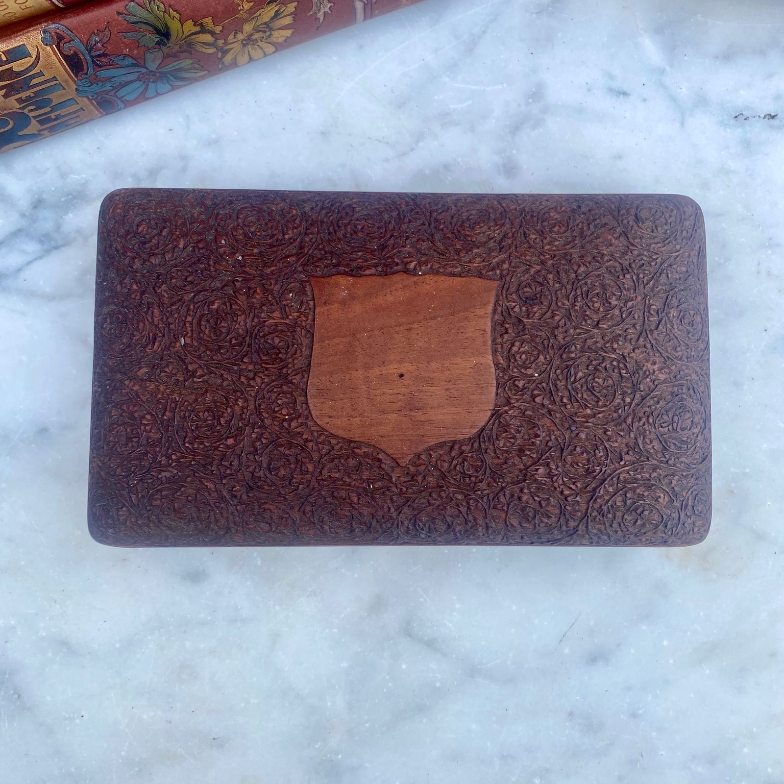Antique 1920s Hand Carved Indian Rosewood Cigar Cigarette Case Pencil Pen Box photo furniture