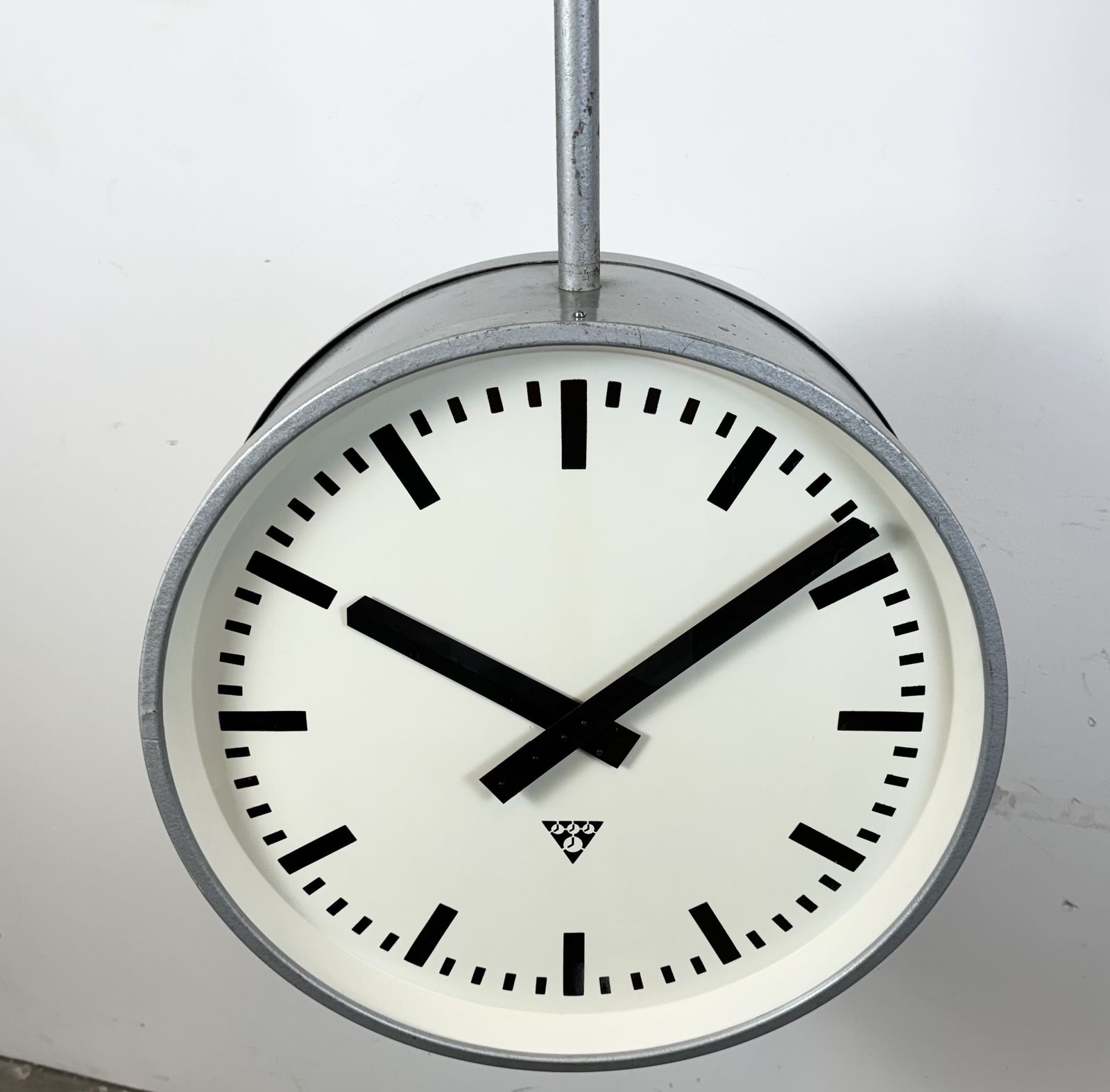 Huge Industrial Double Sided Railway Or Factory Clock From Pragotron, 1960s photo vintage