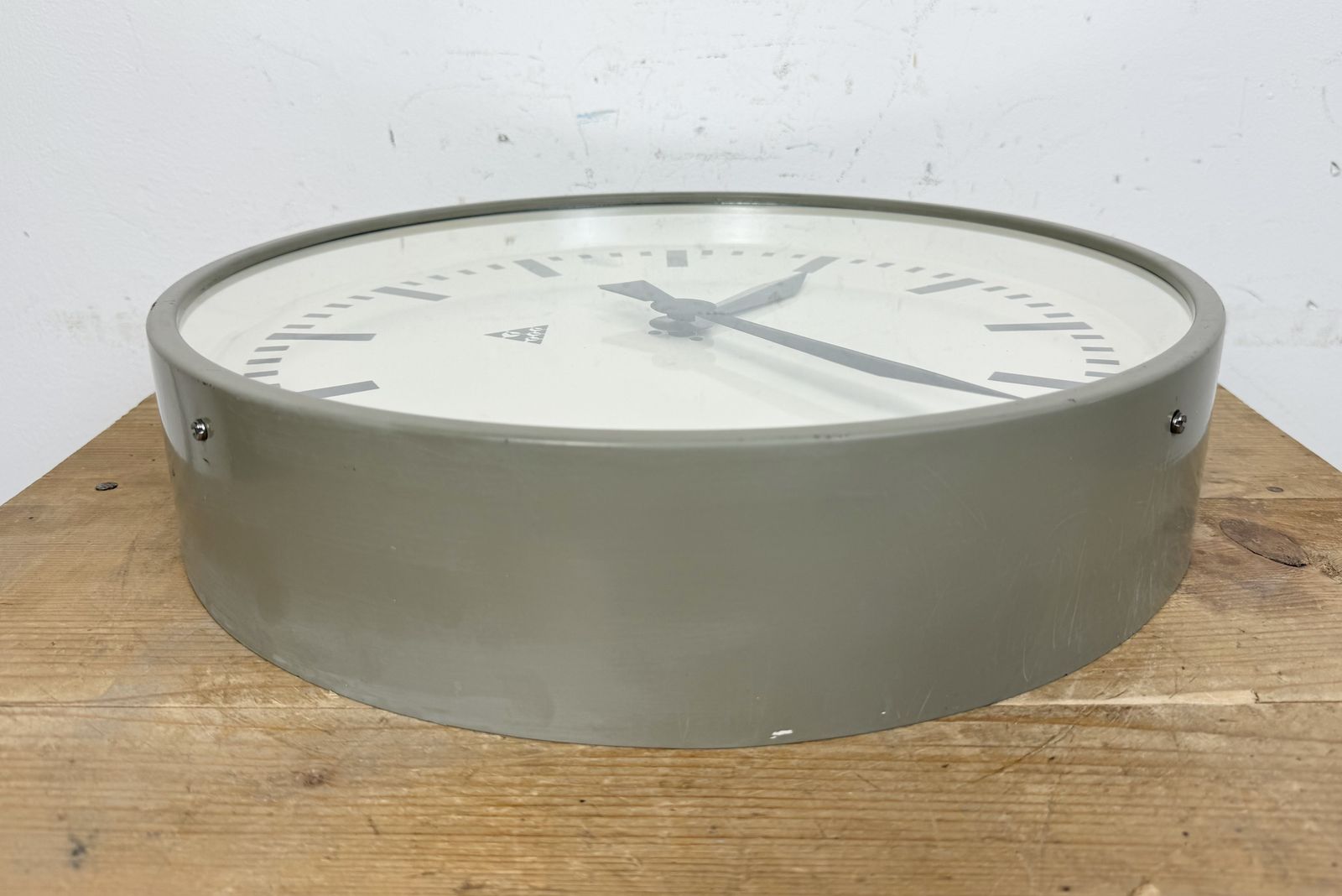 Large Grey Industrial Factory Wall Clock From Pragotron, 1960s photo vinterior