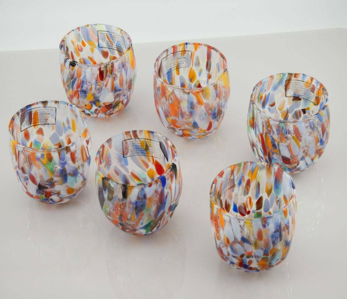 Buenos Aires, Set Of 6 Murano Shot Glasses Color "Millefiori" Handmade, Murano Glass Made In Italy photo Home Decor