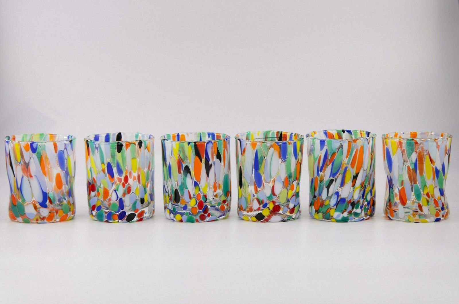 Caracas, Set Of 6 Murano Shot Glasses Color "Arlechhino" Handmade, Murano Glass, Made In Italy photo furniture
