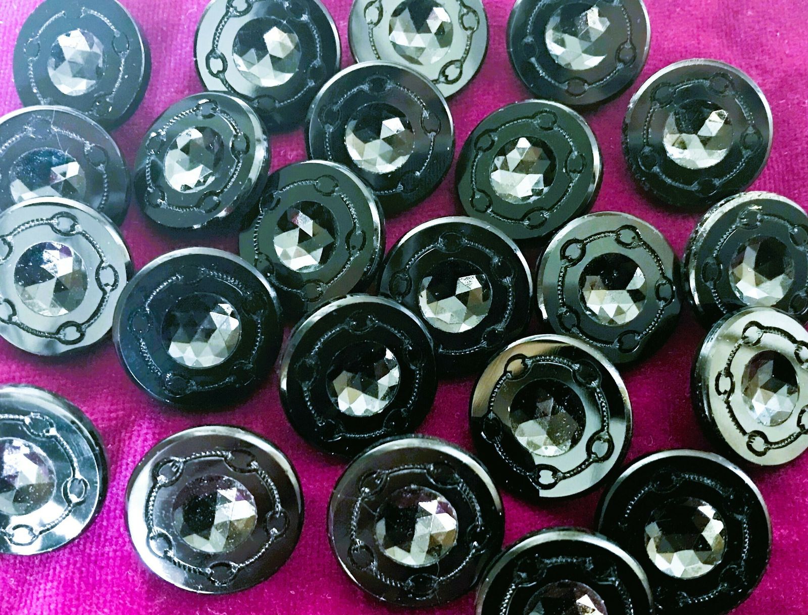 photo for sale 40 Fabulous Victorian French Jet Black Glass Buttons With Brass Shanks