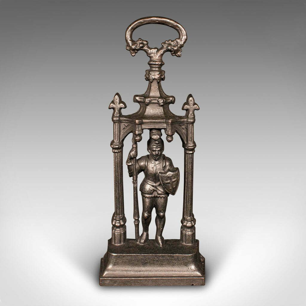 Heavy Antique Door Sentry, English Cast Iron, Knight Doorstop, Keeper, Victorian photo furniture