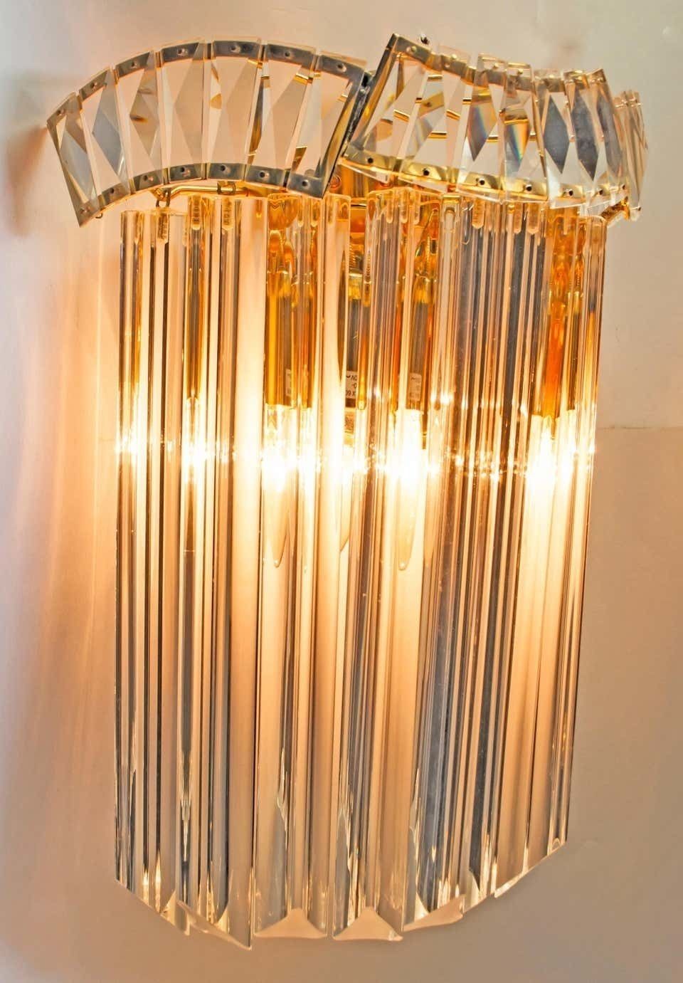 Pair Of Venini Midcentury Brass And Murano Glass "Triedri" Sconces, 1970s photo 1347.0