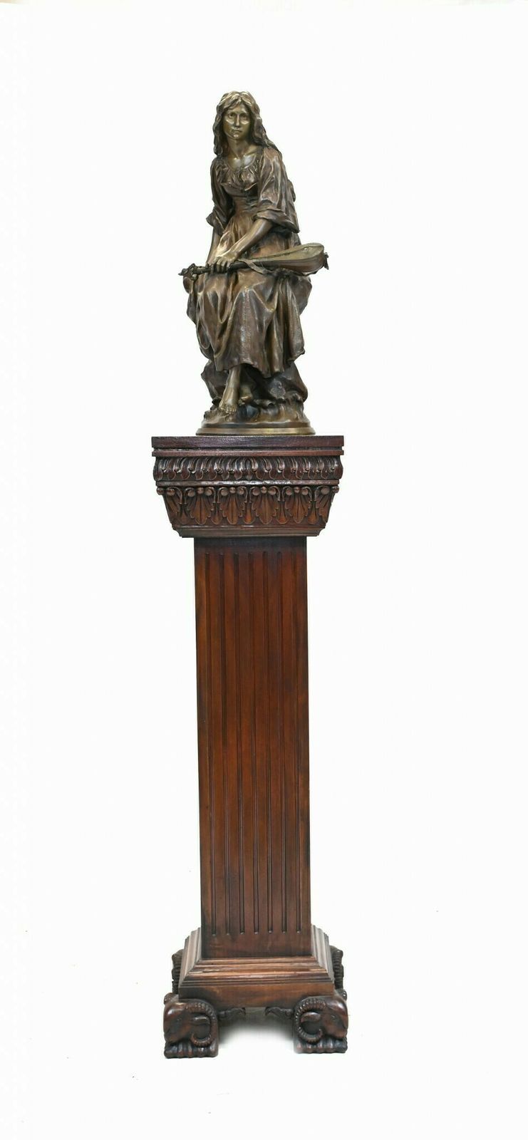 Art French Bronze Mandolin Player By Paul Mengin Art Nouveau Maiden Figurine 1890 photo
