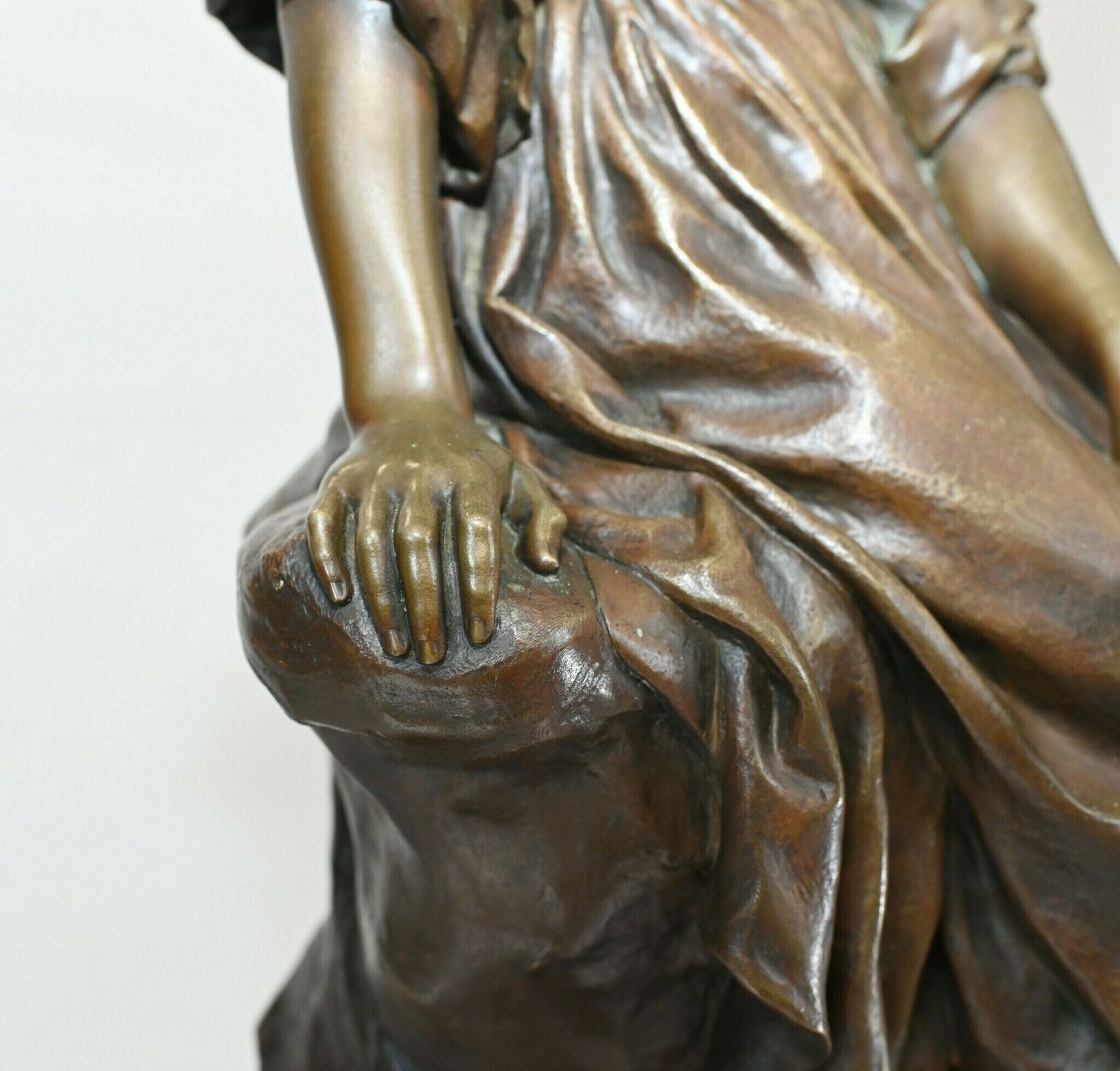 1750.0 French Bronze Mandolin Player By Paul Mengin Art Nouveau Maiden Figurine 1890 photo
