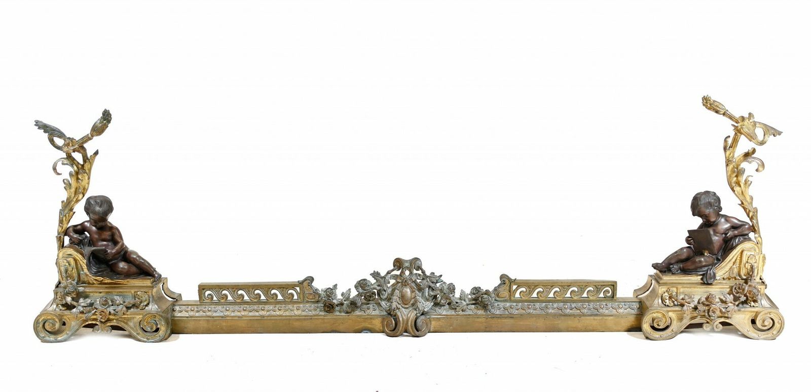French Bronze Chenet Andiron Parcel Gilt Cherub Fire Grate photo buy