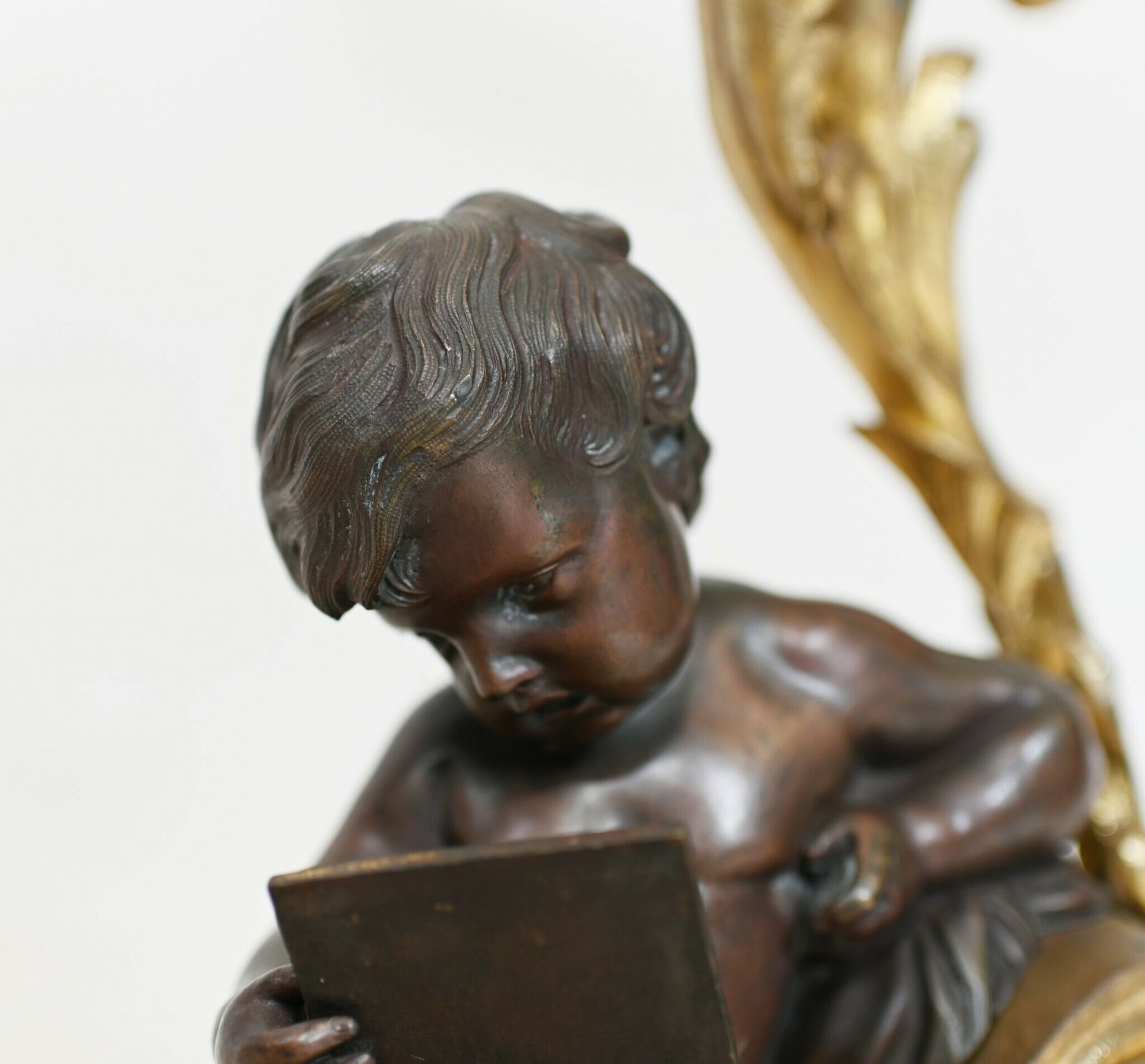 photo for sale French Bronze Chenet Andiron Parcel Gilt Cherub Fire Grate