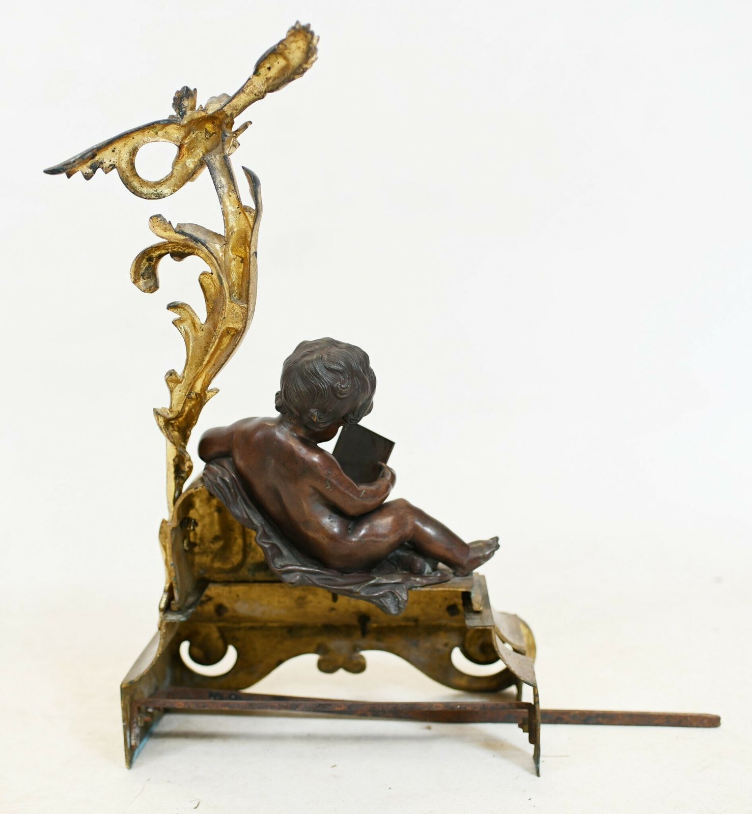photo buy French Bronze Chenet Andiron Parcel Gilt Cherub Fire Grate