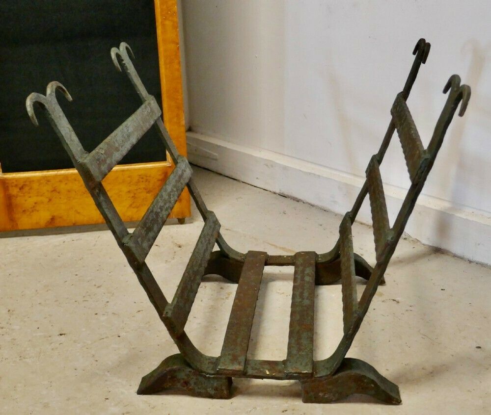 Heavy Blacksmith Made Inglenook Iron Log Carrier photo Home Fixtures