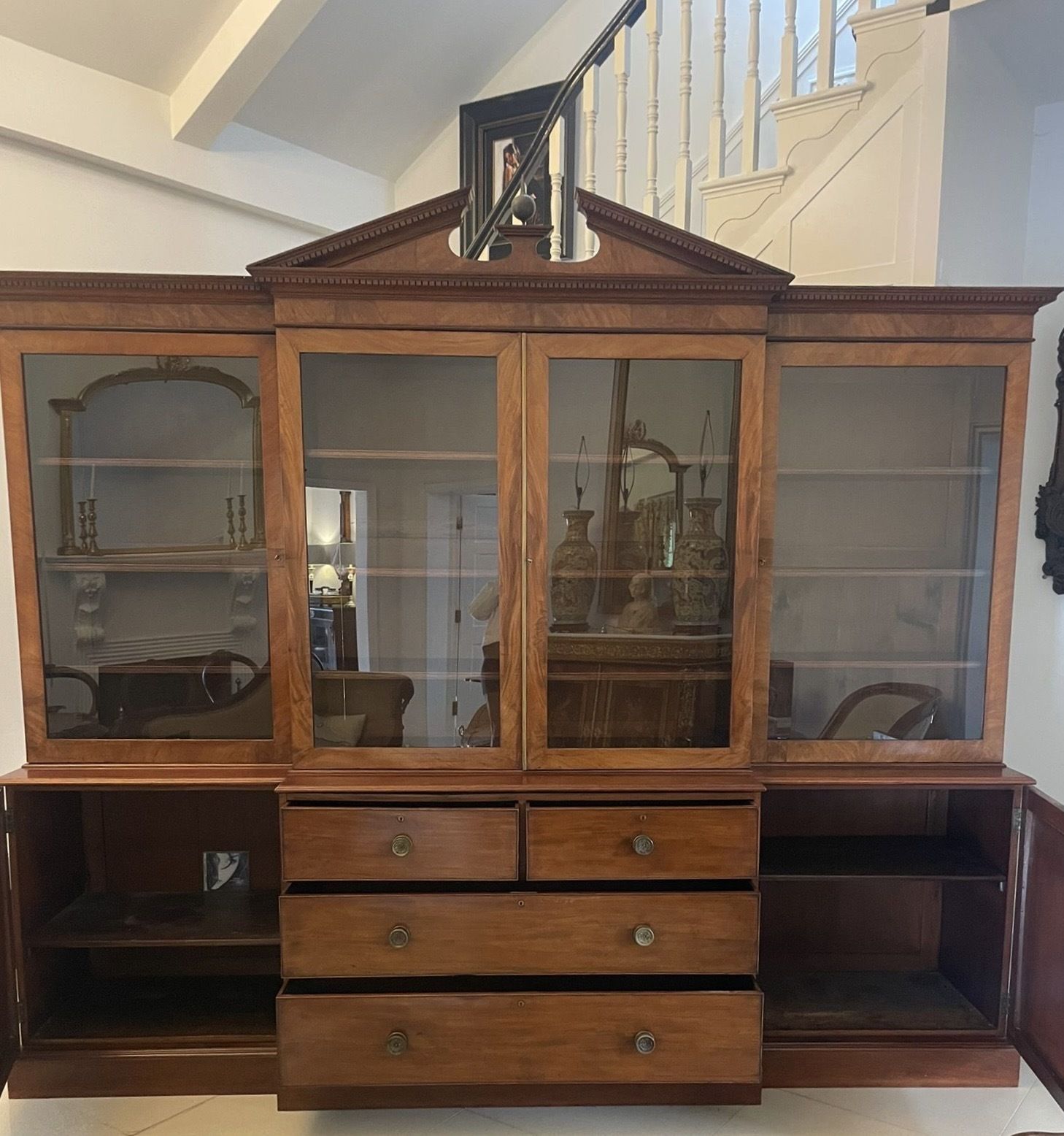 photo for sale Large Antique George III Quality Mahogany Breakfront Bookcase 238 X 286 X 62 Cm