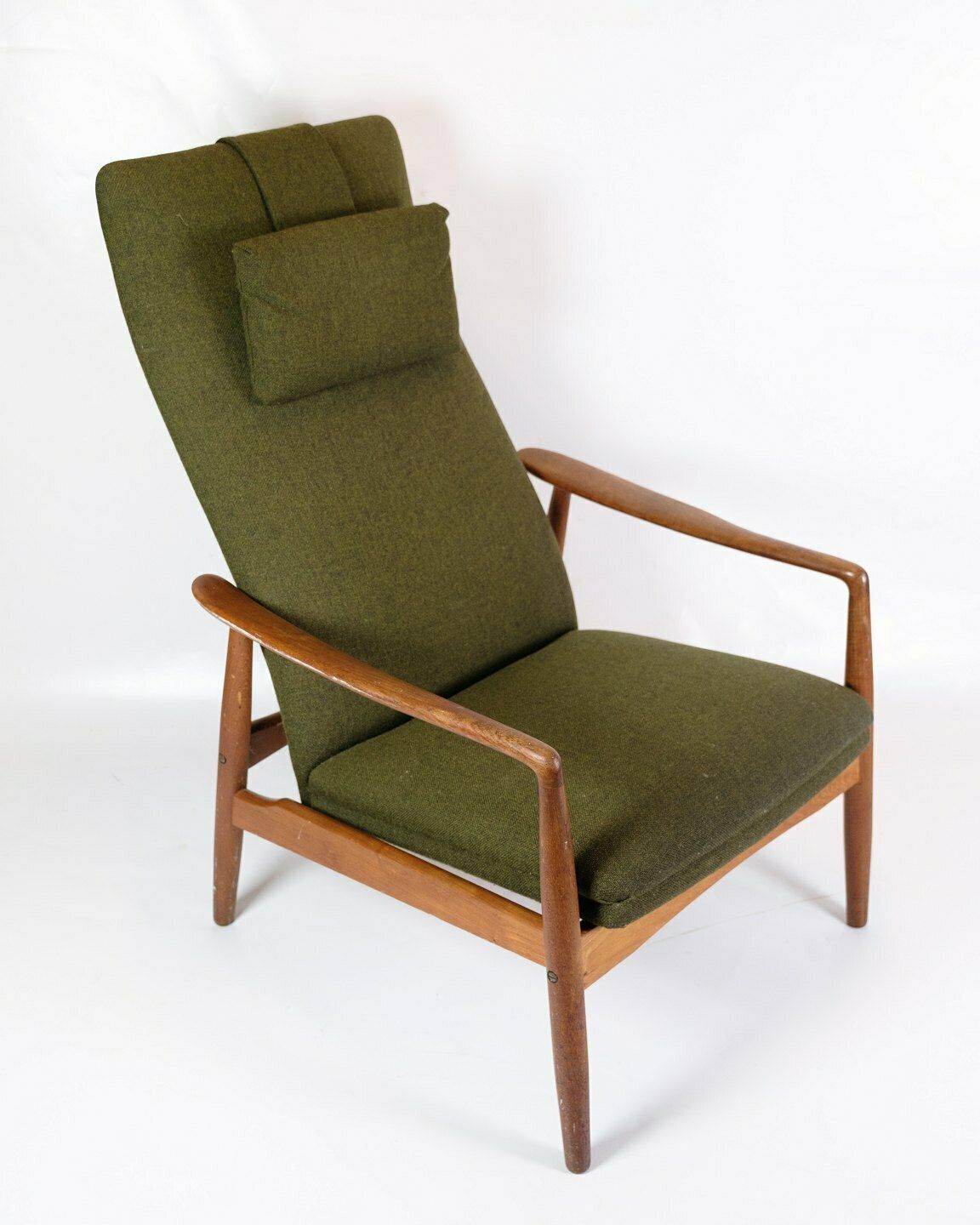 Set Of 2 Armchairs With Stool In Teak & Green Fabric By Alf Svensson For Fritz Hansen From 1960s photo for sale