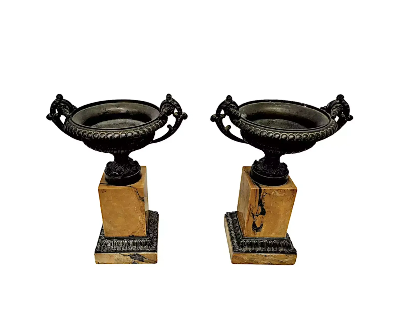A Very Rare Pair Of 19th Century Bronze And Sienna Marble Tazza Urns photo Garden Decor