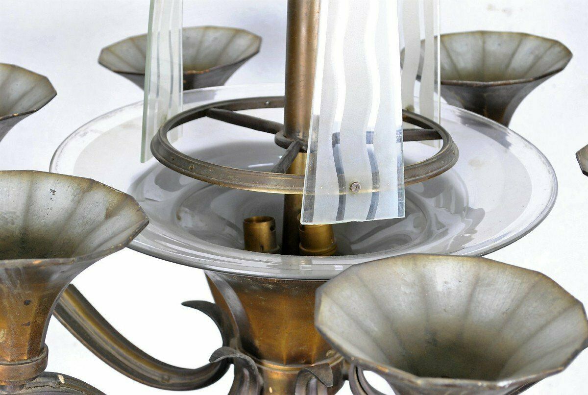 Bronze And Glass Chandelier, Art Deco, 20th Century photo 1250.0