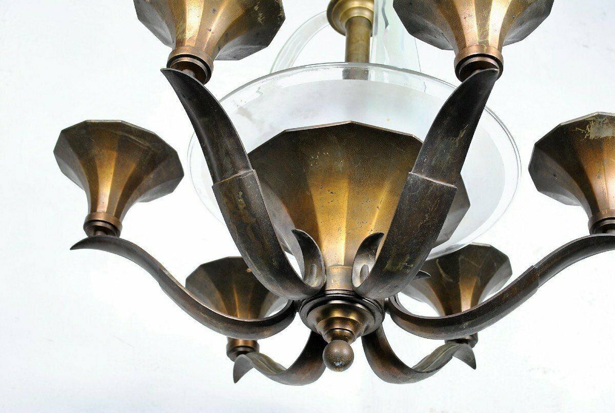photo furniture Bronze And Glass Chandelier, Art Deco, 20th Century