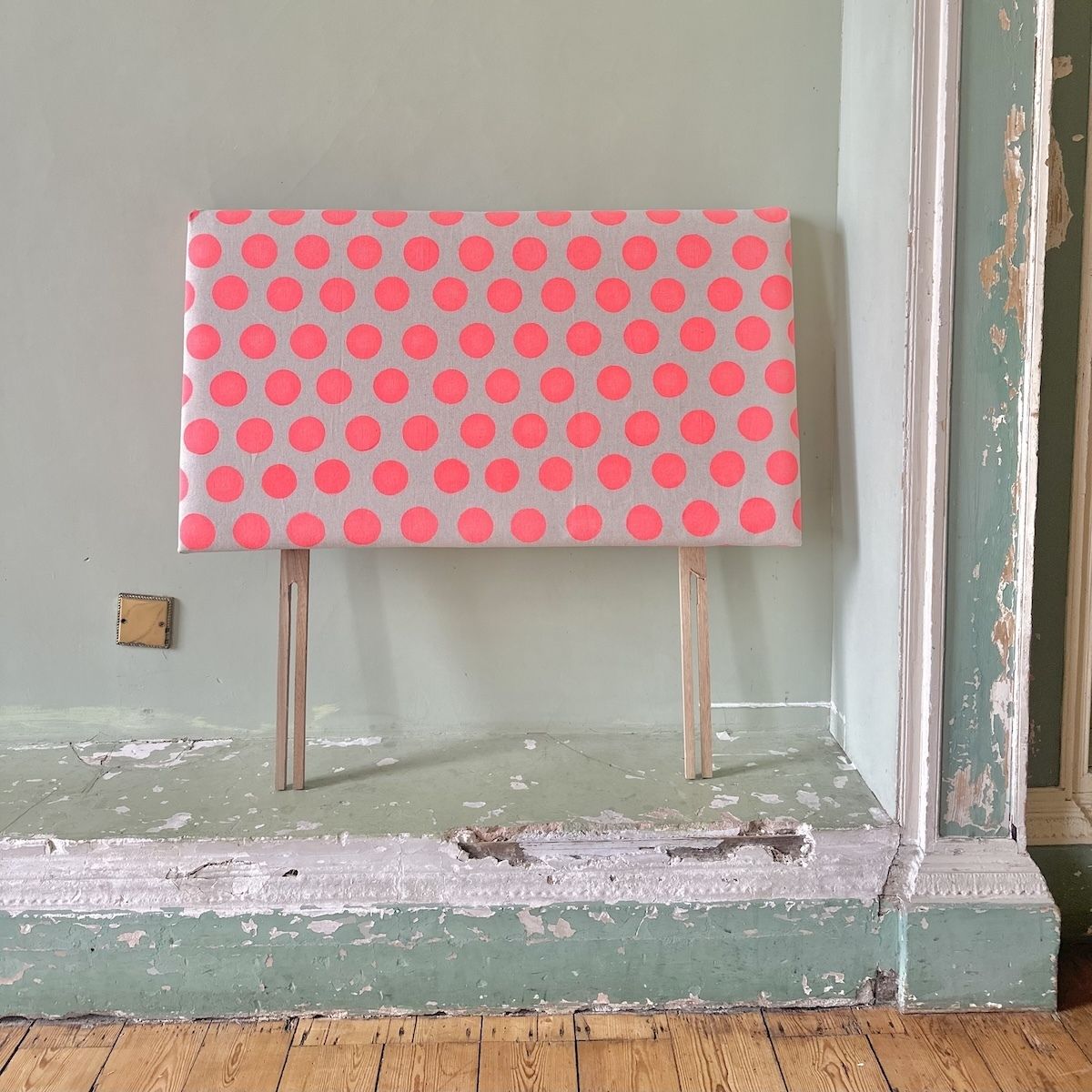 Upcycled Upholstered 'Spongey Spots' Coral Linen Headboard