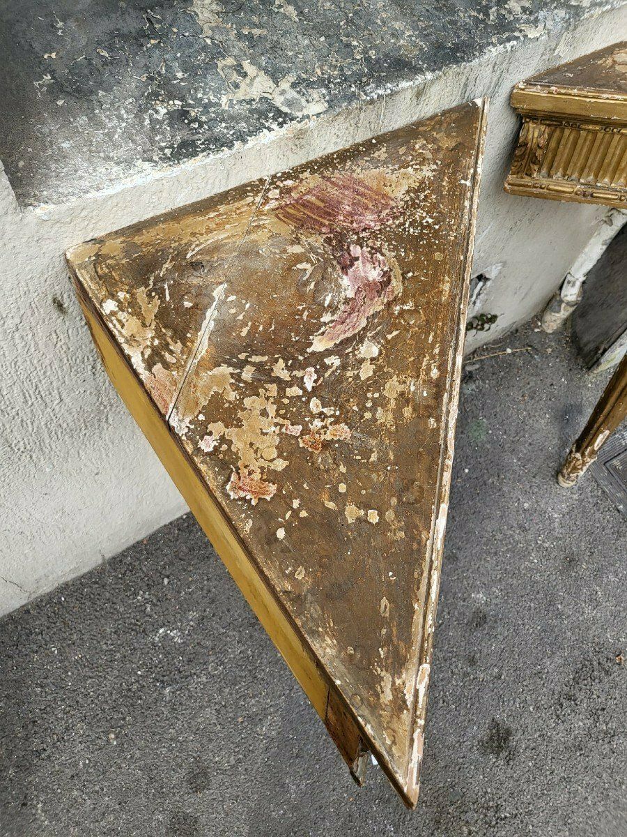 Pair Of Louis XVI Style Gilded Wood Corner Consoles photo vinterior