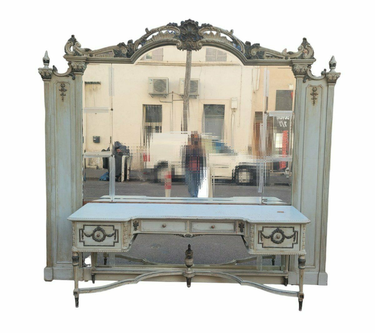 Lacquered Wood Dressing Table And Mirror In Louis XVI Style, Early 20th Century