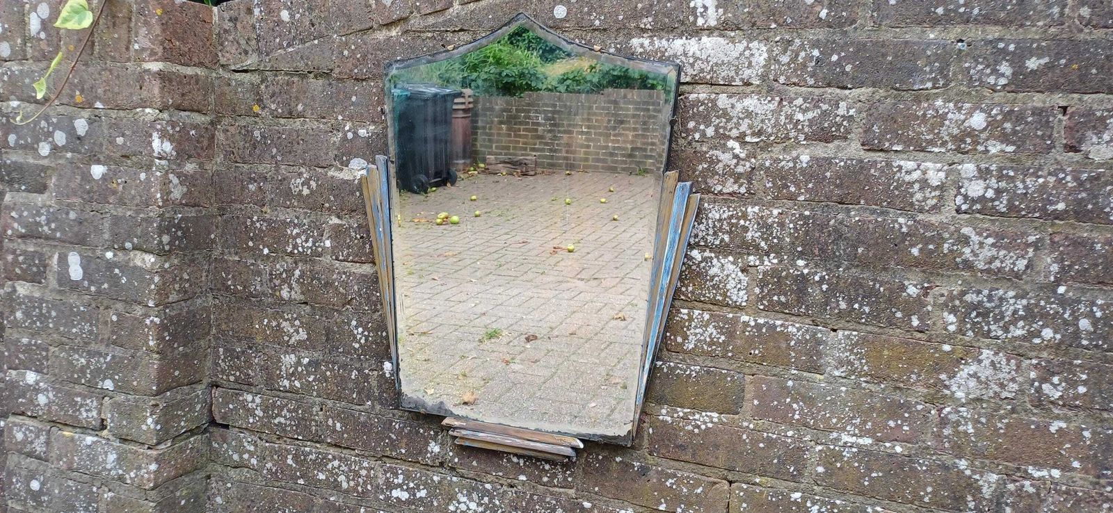 Beautiful Art Deco Part Stripped Wall Mirror Age Worn Charm. Gold And Blue. Definitely Both Shabby And Chic! photo for sale