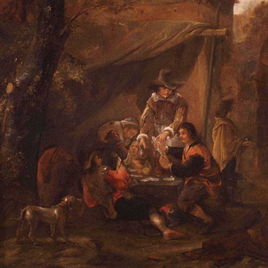 6100.0 18th Century Flemish Painting On Panel, Card Players photo