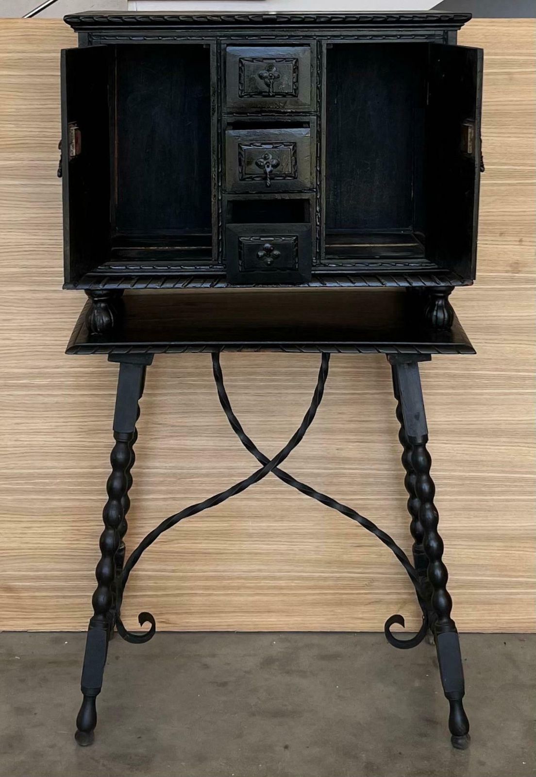 20th Century Spanish Baroque Style Cabinet On Stand, Bargueno Or Varqueno photo 3538.0