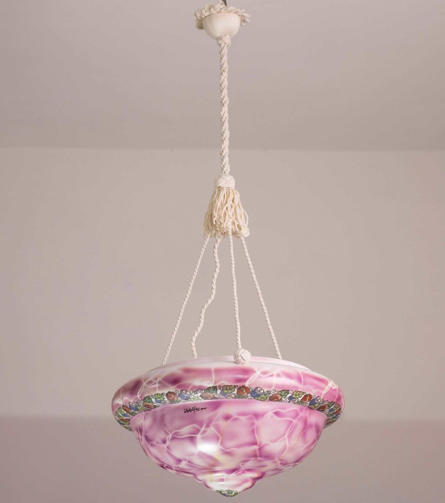 Vintage Italian Pink Ceramic Chandelier With Designed Floral Decoration 1970s photo Lighting