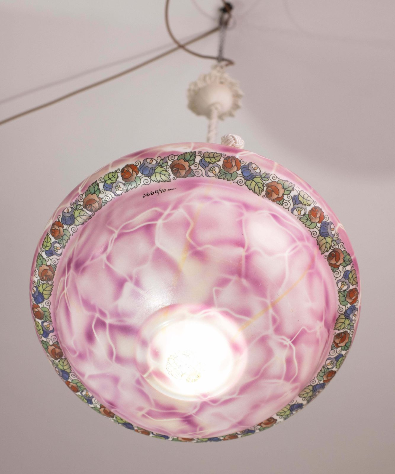 photo furniture Vintage Italian Pink Ceramic Chandelier With Designed Floral Decoration 1970s