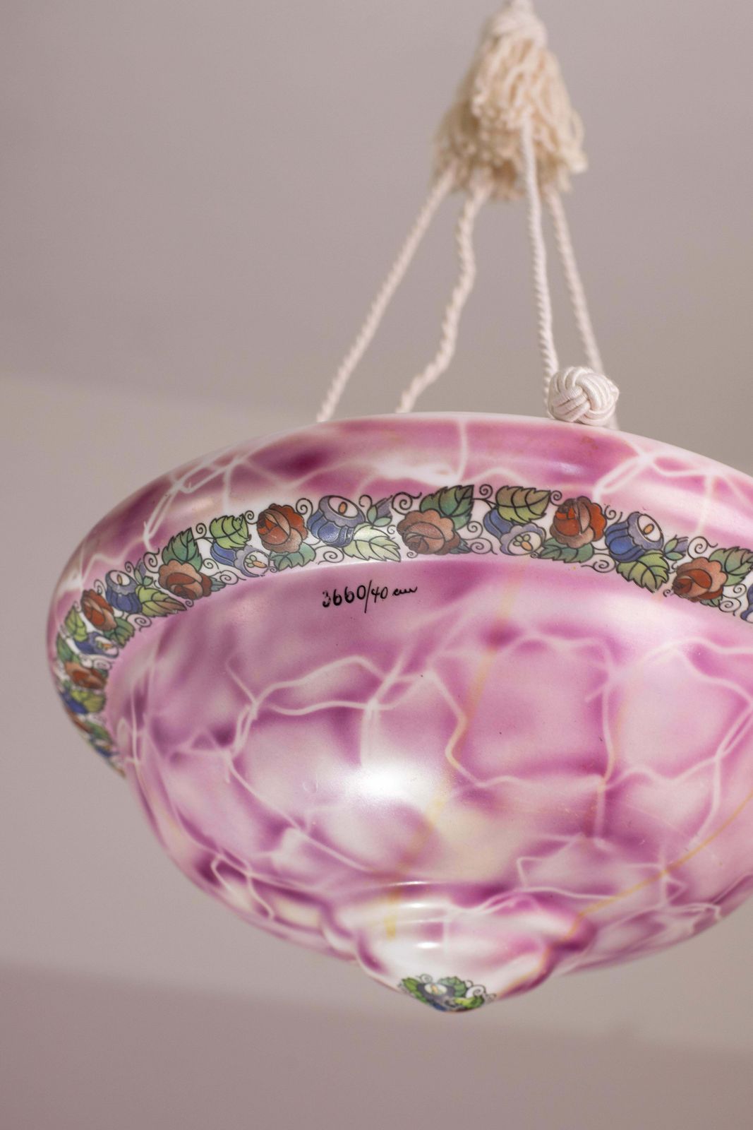 photo vinterior Vintage Italian Pink Ceramic Chandelier With Designed Floral Decoration 1970s