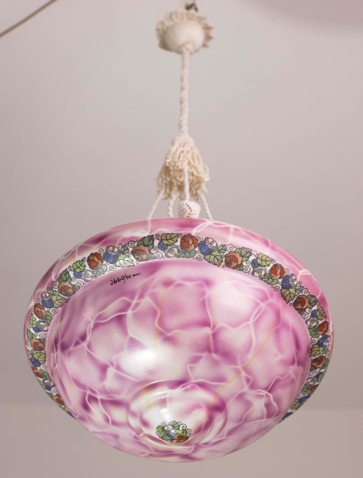photo buy Vintage Italian Pink Ceramic Chandelier With Designed Floral Decoration 1970s