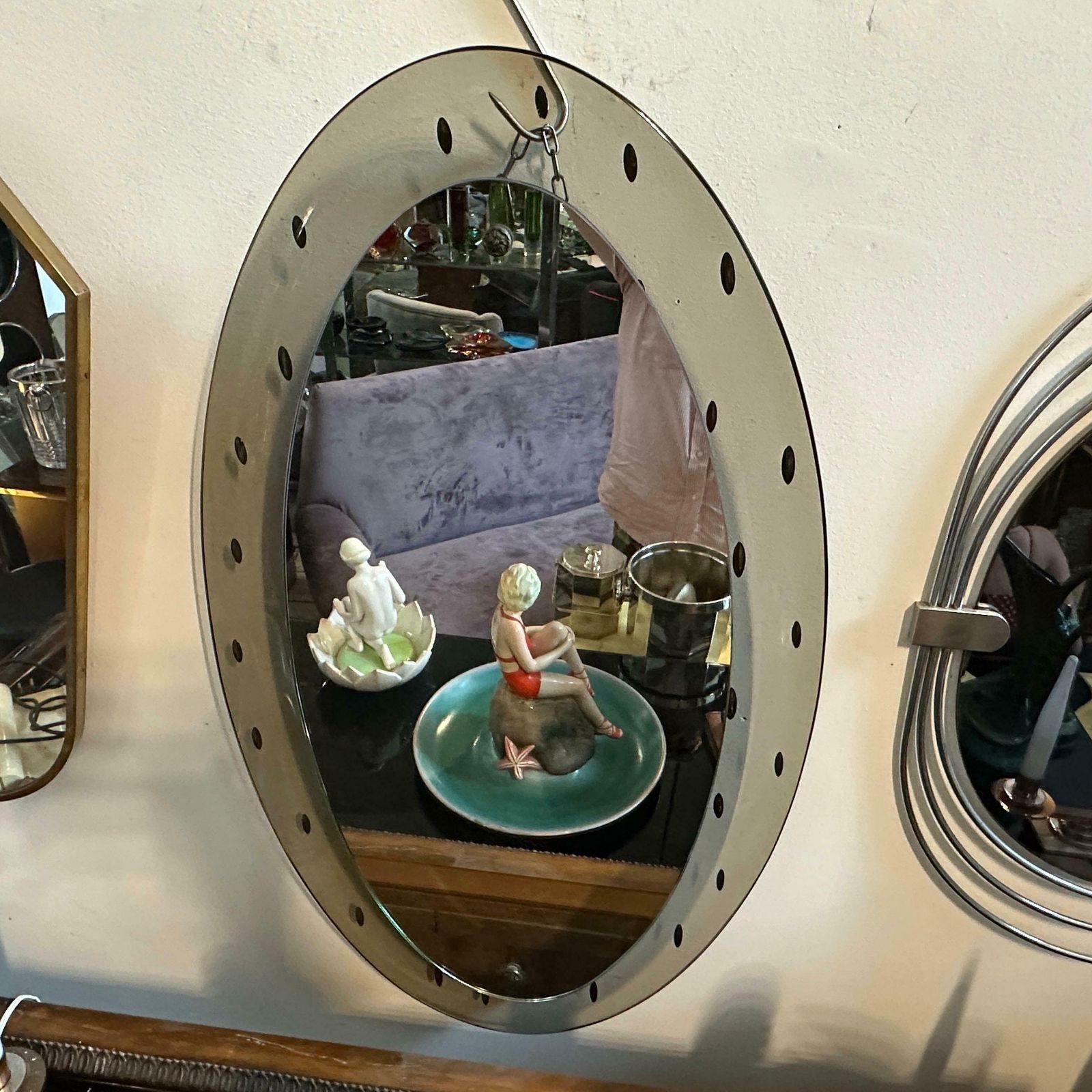 Home Decor 1960s Mid Century Modern Smoked Glass Oval Wall Mirror By Cristal Art photo