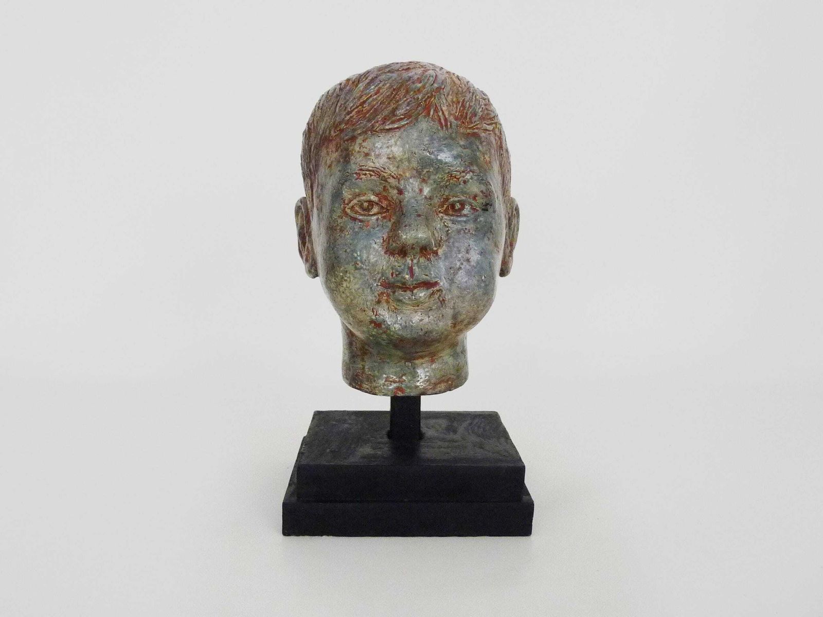 Sculpture Of A Child's Face In Glazed Sandstone, Italian Sculptor. 70s 80s