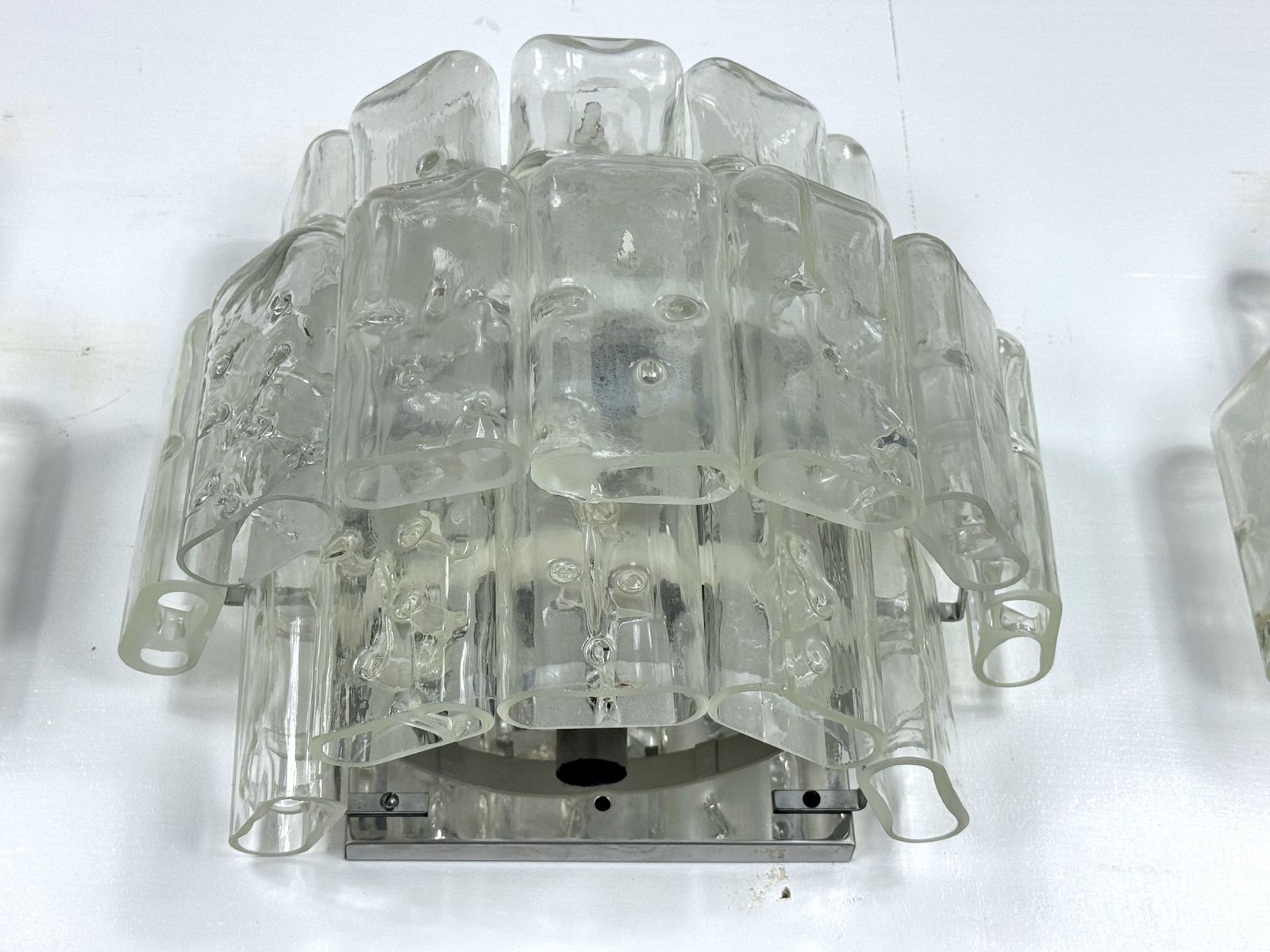 3640.0 Vistosi Manner, Set Of Four Large Clear Murano Glass Elements Sconces. Italy 1970s photo